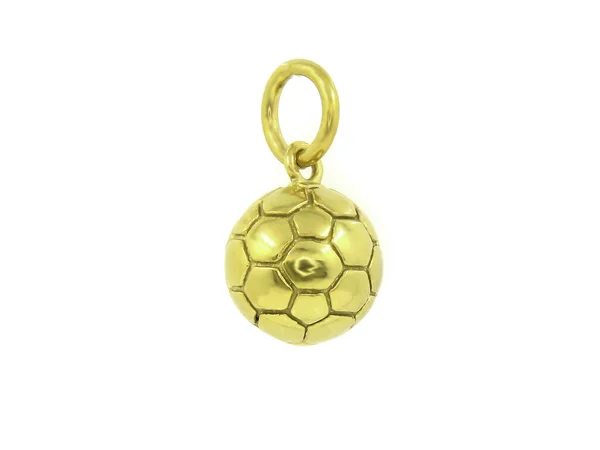 Jewel. Golden pendant soccer ball. Stainless steel. White color background