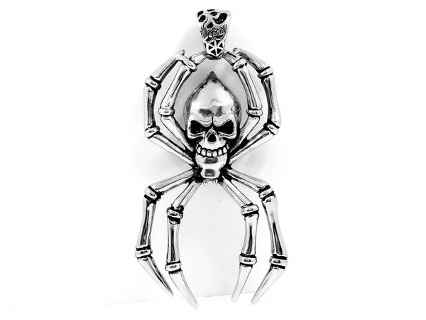 Jewel Pendant Spider Skull Stainless Steel One Color Background — Stock Photo, Image