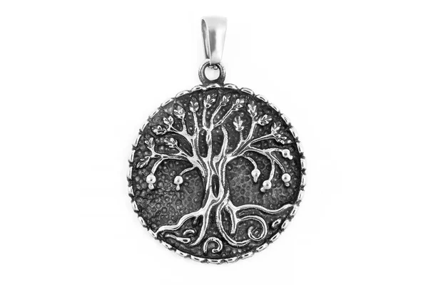 Jewel Pendant Tree Life Stainless Steel White Color Background Oem — Stock Photo, Image