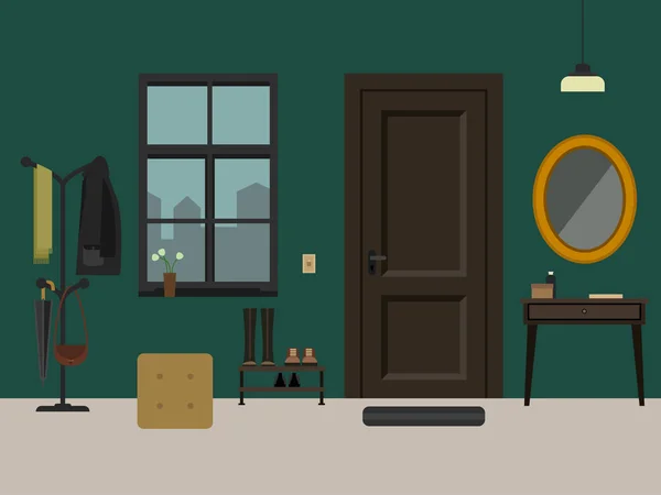 Interior del pasillo con muebles . — Vector de stock