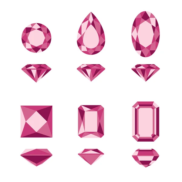 Pedras preciosas vermelhas e diamantes formas — Vetor de Stock