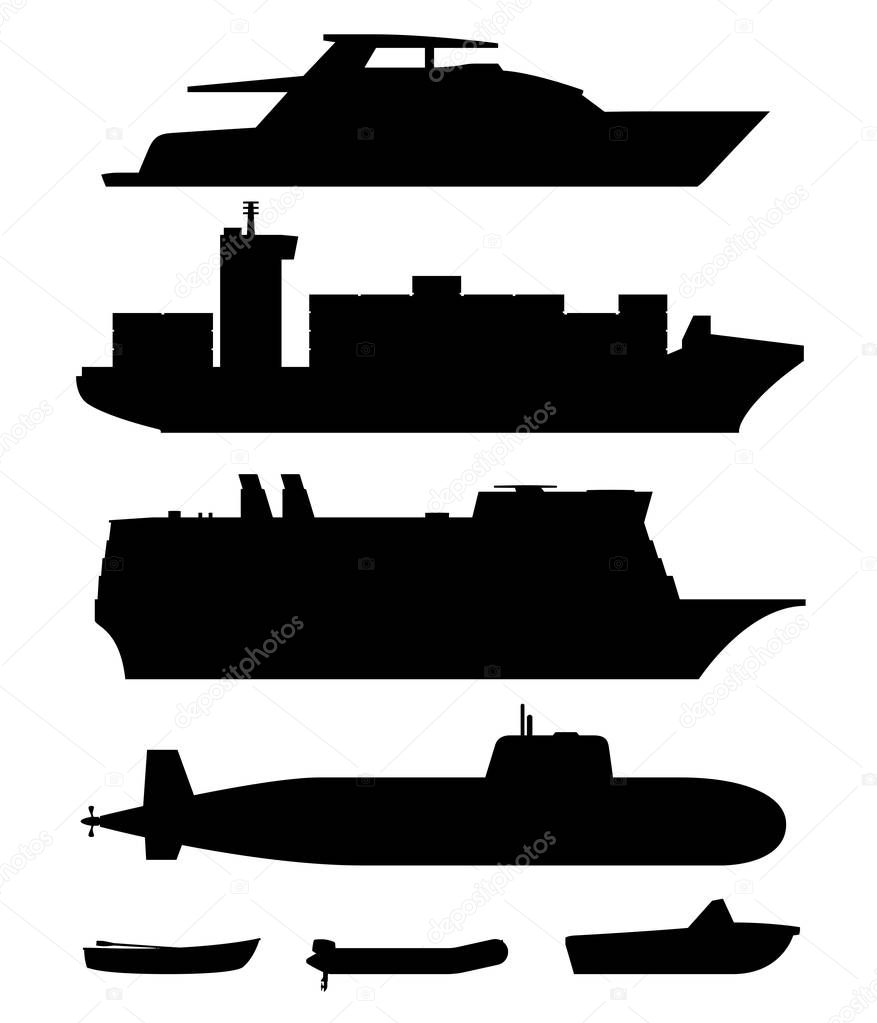 Ships and boats black silhouettes