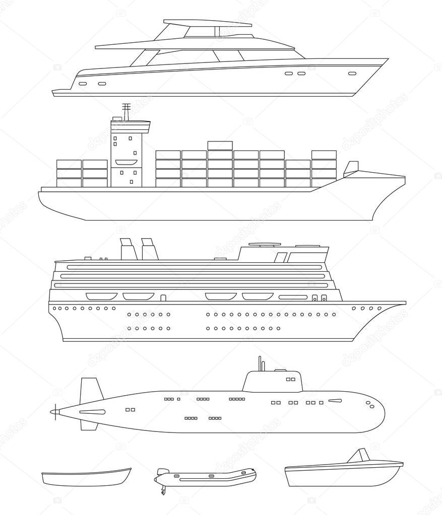 Ships and boats line drawings