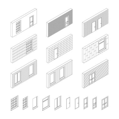 Wall patterns with doors and windows clipart