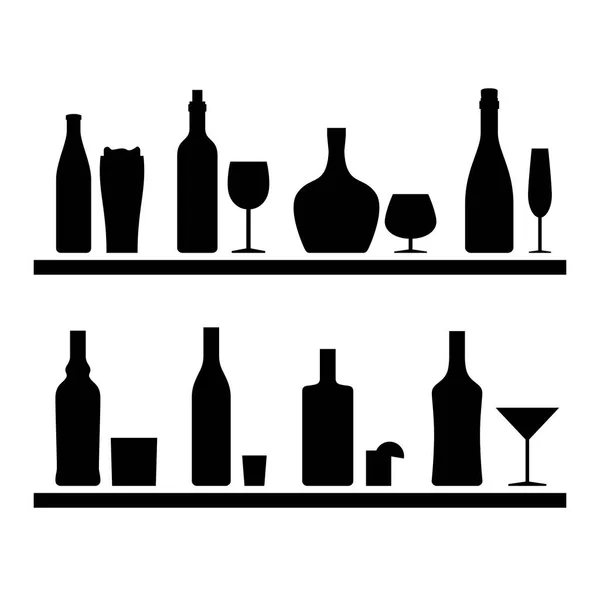 Bottles black silhouettes. — Stock Vector