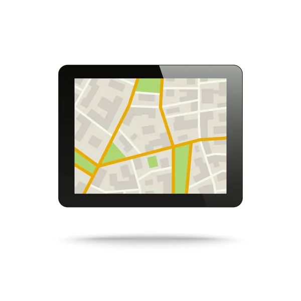 Tablet ordenador con Mapa de la ciudad — Vector de stock