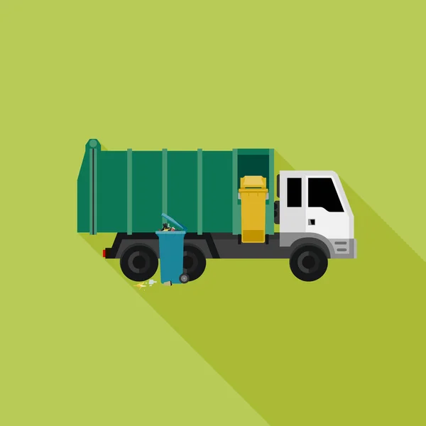 Camión de basura con sombra larga — Vector de stock