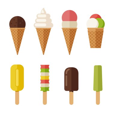 dondurma düz Icons set