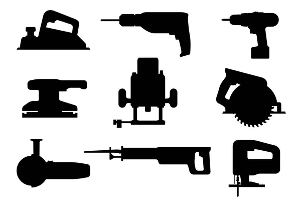 Elektrické nástroje černé siluety — Stockový vektor
