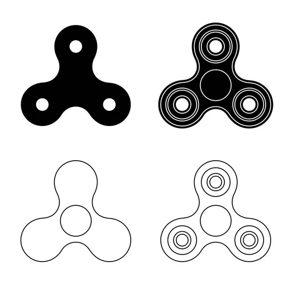 Fidget spinners silhuetas pretas e desenhos de contorno — Vetor de Stock