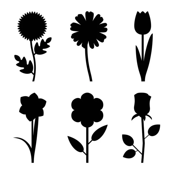 Λουλούδια μαύρες σιλουέτες — Διανυσματικό Αρχείο
