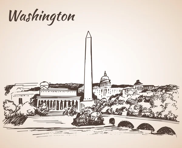 Paisaje urbano de Washington DC - boceto . — Archivo Imágenes Vectoriales