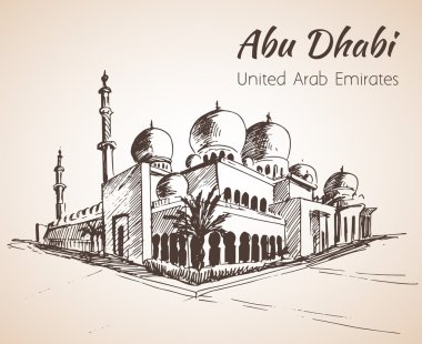 Büyük Sheik Zayed Camisi kroki - Birleşik Arap Emirlikleri. Beyaz backgr izole