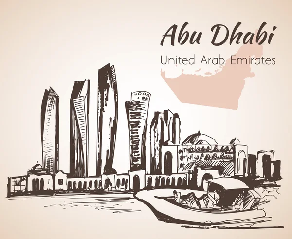 Bosquejo del paisaje urbano de Abu Dhabi - Emiratos Árabes Unidos — Vector de stock