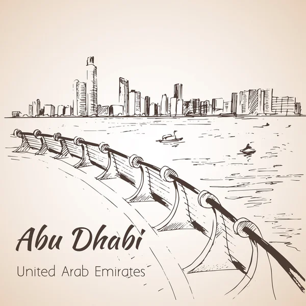 Croquis du paysage urbain d'Abu Dhabi - Émirats arabes unis . — Image vectorielle