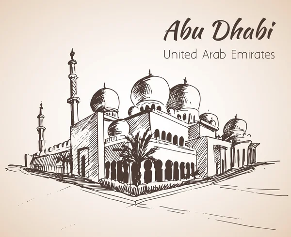 Sheikh Zayed Sketsa Masjid Agung UAE. Terisolasi di backgr putih - Stok Vektor