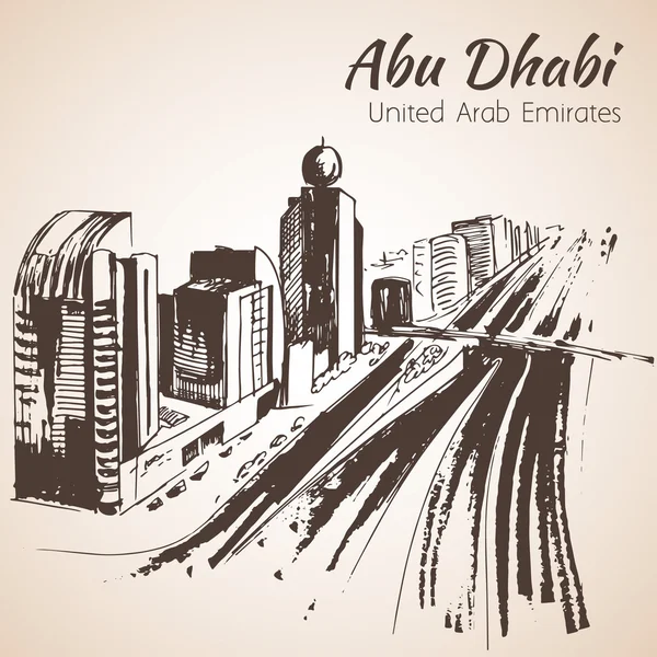 Bosquejo del paisaje urbano de Abu Dhabi - Emiratos Árabes Unidos . — Vector de stock