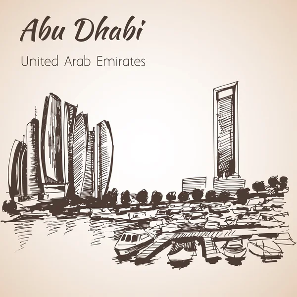 Bosquejo del paisaje urbano de Abu Dhabi - Emiratos Árabes Unidos . — Vector de stock