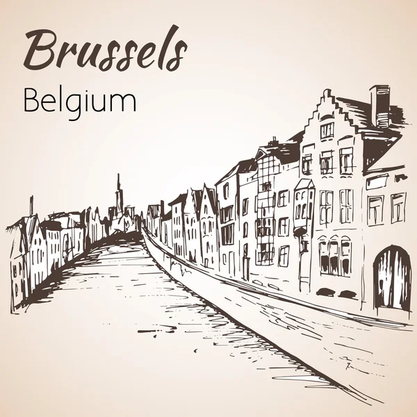 Fluss und Häuser. Brüssel. isoliert auf weißem Hintergrund — Stockvektor