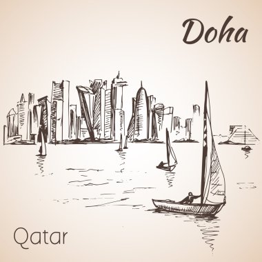 Doha, Katar şehir görünümü kroki. 