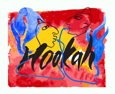 Nargile ve erkekler renkli arka plan. 