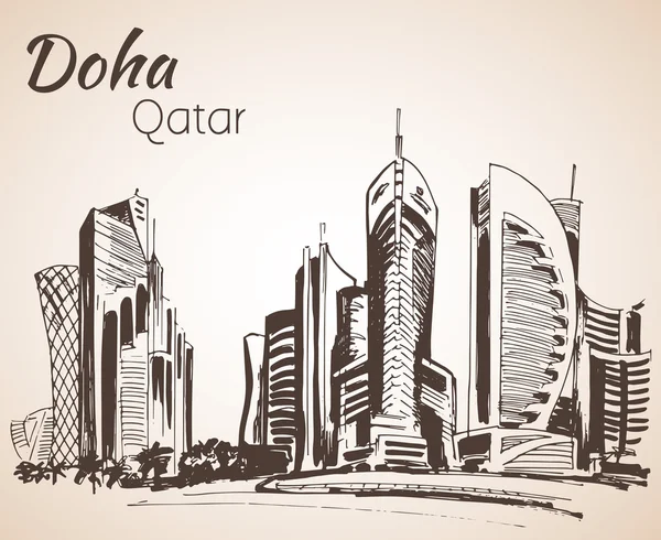 Doha, Qatar stad weergave schets. — Stockvector