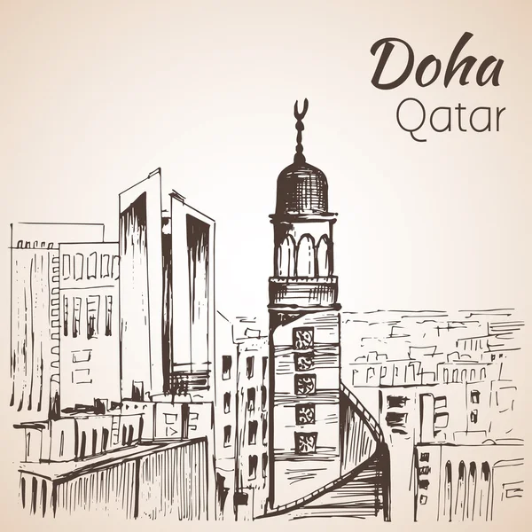 Doha, Qatar stad weergave schets. — Stockvector