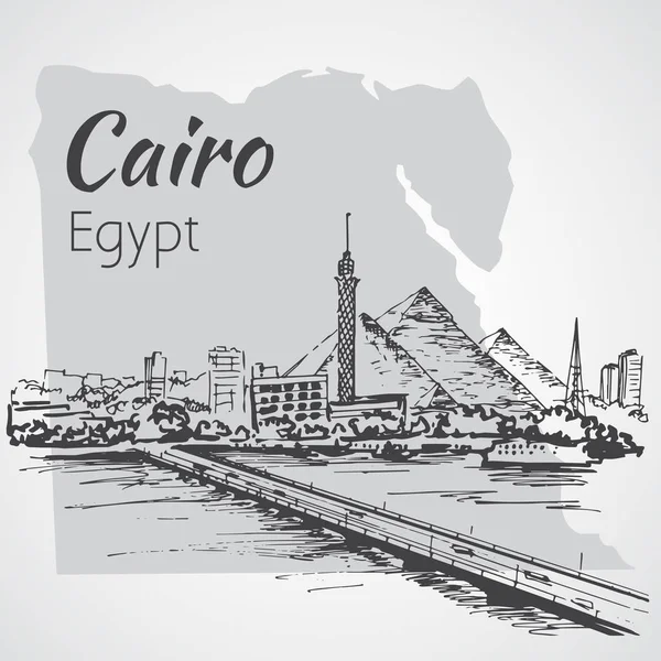 Kairoer Turm am Nil - Skyline, Ägypten. Skizze. isoliert — Stockvektor