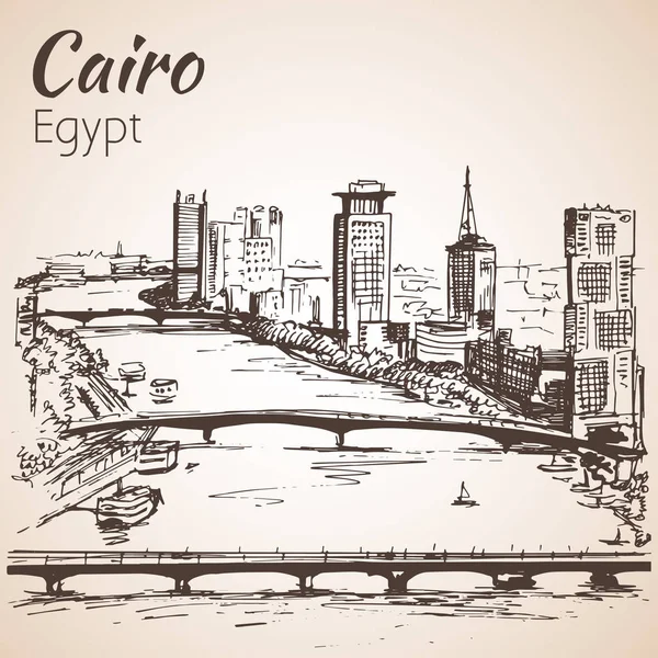 Skyline del Cairo, Egitto. Schizzo. Isolato su sfondo bianco — Vettoriale Stock