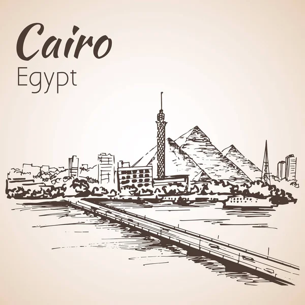 Kairo-tornet på Nilen - skyline, Egypten. Skiss. — Stock vektor