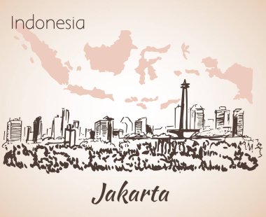 Jakarta cityscape kroki. Beyaz arka plan üzerinde izole