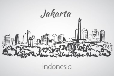 Jakarta cityscape kroki. Beyaz arka plan üzerinde izole