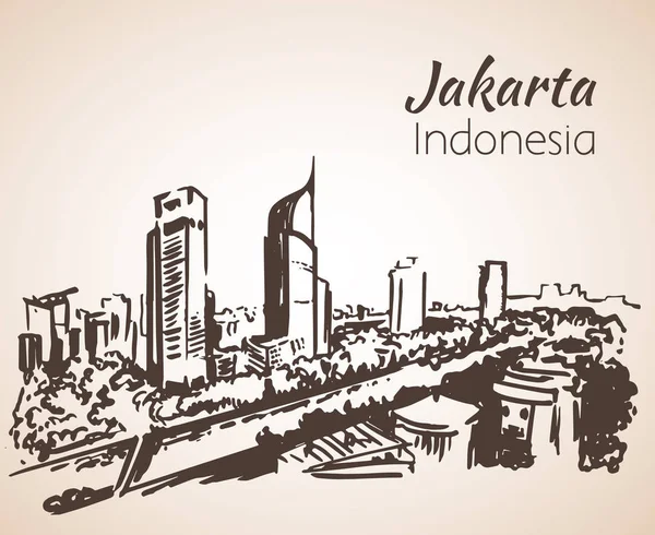 Schizzo del paesaggio urbano di Jakarta. Isolato su sfondo bianco — Vettoriale Stock