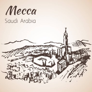 Mescid-i Haram kroki. Mekke. Yeşil arka plan üzerinde izole