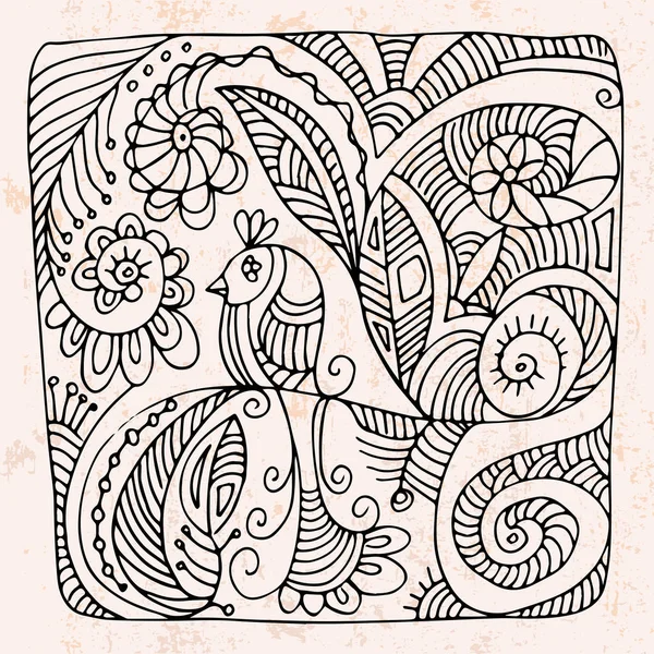 Zentangle con fiore a forma di uccello . — Vettoriale Stock