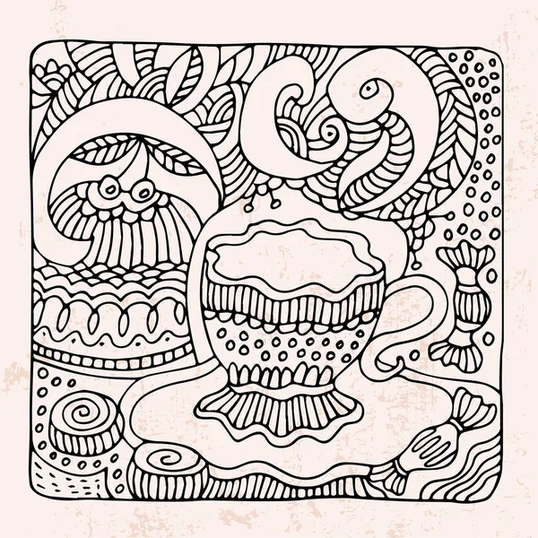 Zentangle csésze tea édesség Szakbolt — Stock Vector