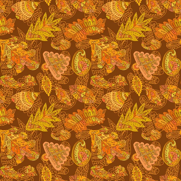 Abstrato colorido padrão bonito com mão desenhada folhas elementos —  Vetores de Stock