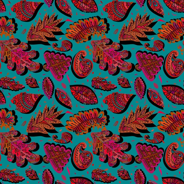 Abstract kleurrijk leuk patroon met hand getrokken leafs elementen — Stockvector