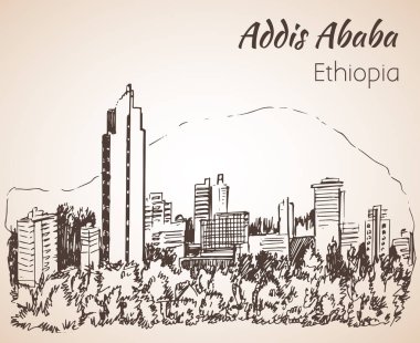 Addis Ababa cityscape - Etiyopya. Kroki. 