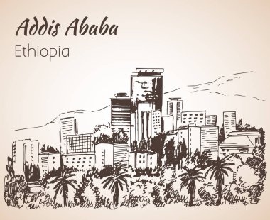 Addis Ababa cityscape - Etiyopya. Kroki. 