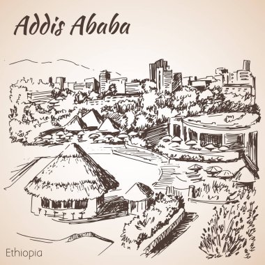 Addis Ababa cityscape - Etiyopya. Kroki. 