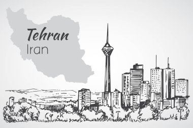 Tehran cityscape - Iran. Kroki. Beyaz arka plan üzerinde izole