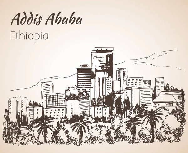 Addis Abeba paisaje urbano - Etiopía. Esbozo . — Vector de stock