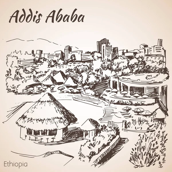 Addis Ababa cityscape - Эфиопия. Рисунок . — стоковый вектор