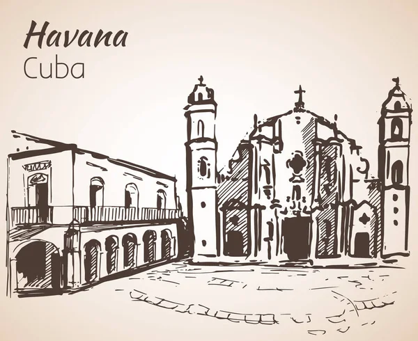 Cathedral of Havana. Cuba. Sketch. — Stock Vector