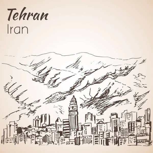 Cityscape Τεχεράνη - Ιράν. Σκίτσο. — Διανυσματικό Αρχείο