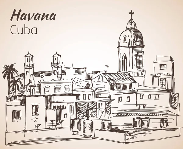 Bosquejo del paisaje urbano de La Habana. Cuba . — Vector de stock