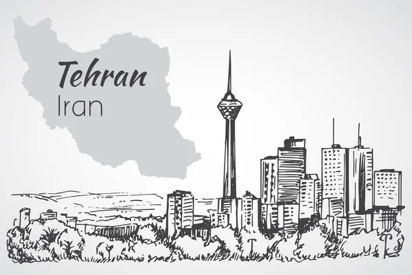 Cityscape Τεχεράνη - Ιράν. Σκίτσο. Απομονωμένα σε λευκό φόντο — Διανυσματικό Αρχείο