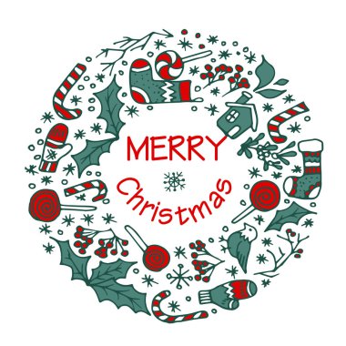 Farklı semboller ile Noel çelenk. 