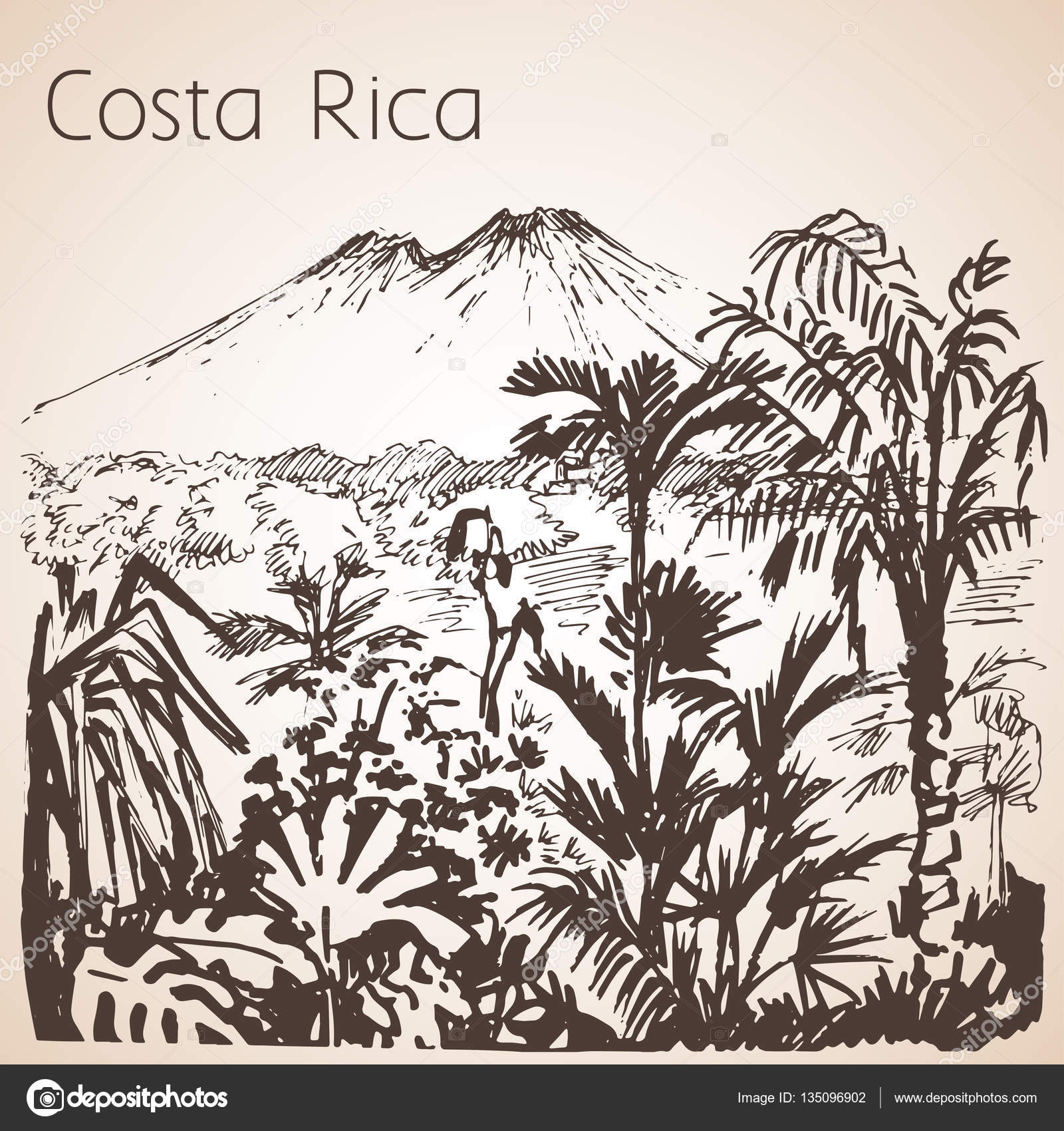 Costa Rica paysage dessiné à la main. Croquis . Vecteur par ©Naniti ...